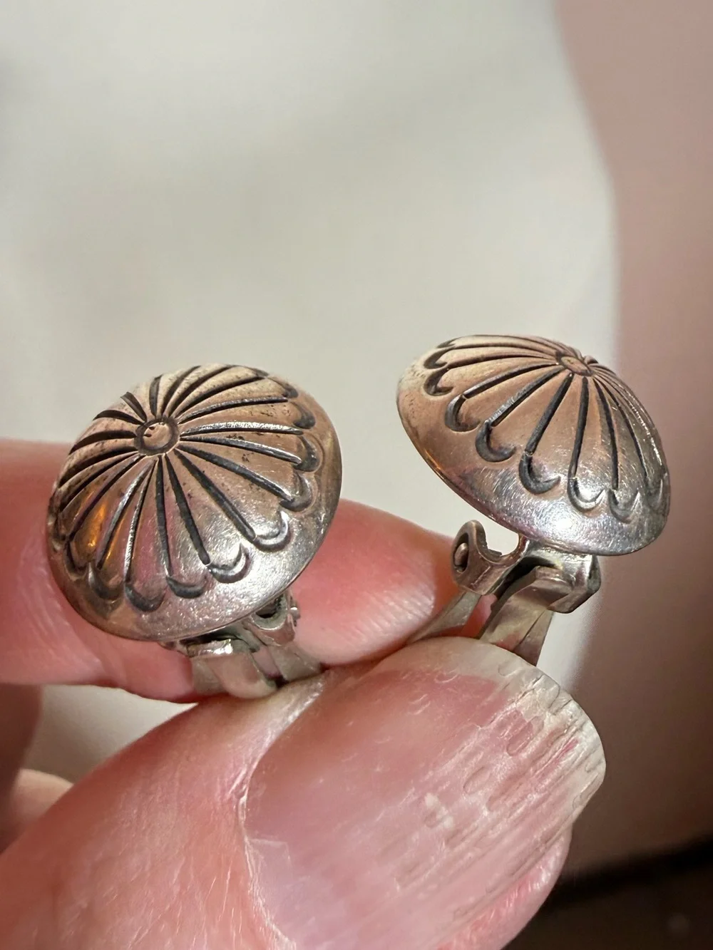 Native American Navajo Sterling silver Signed hand stamped small clip earrings